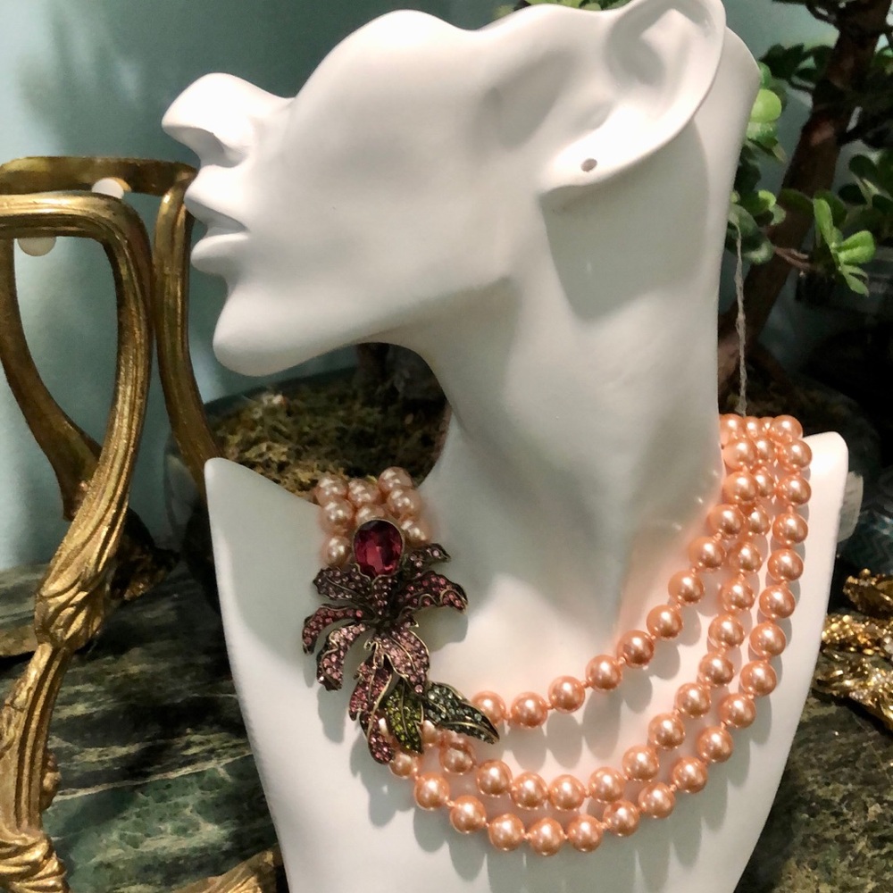 Heidi Daus “WILD Orchid”” Elegant Pearl Necklace with Floral Accent